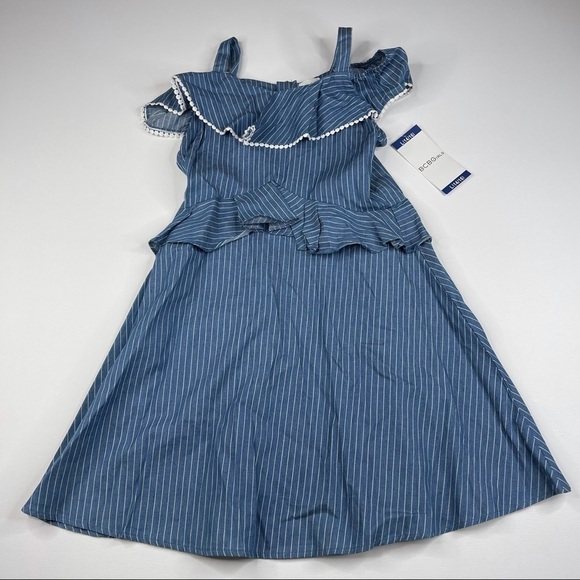 BCBGirls Dress Sleeveless Ruffle Striped Blue Summer Spring Dressy Cute New - Picture 2 of 16